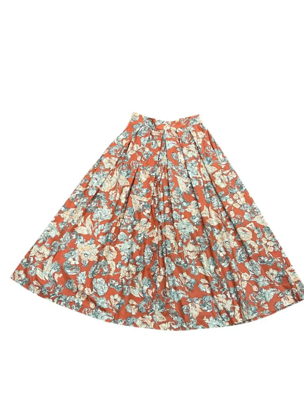 Laura Ashley Vtg Floral Cotton Midi Skirt, Pockets, Coral, 10